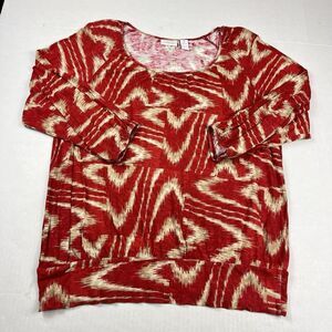 Chicos Relaxed Fit Top Abstract Print Shirt 3/4 Sleeve Casual Blouse 2 LARGE